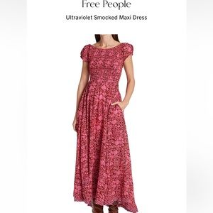 Free People Ultraviolet Burgundy Floral Lace-Up Maxi Dress